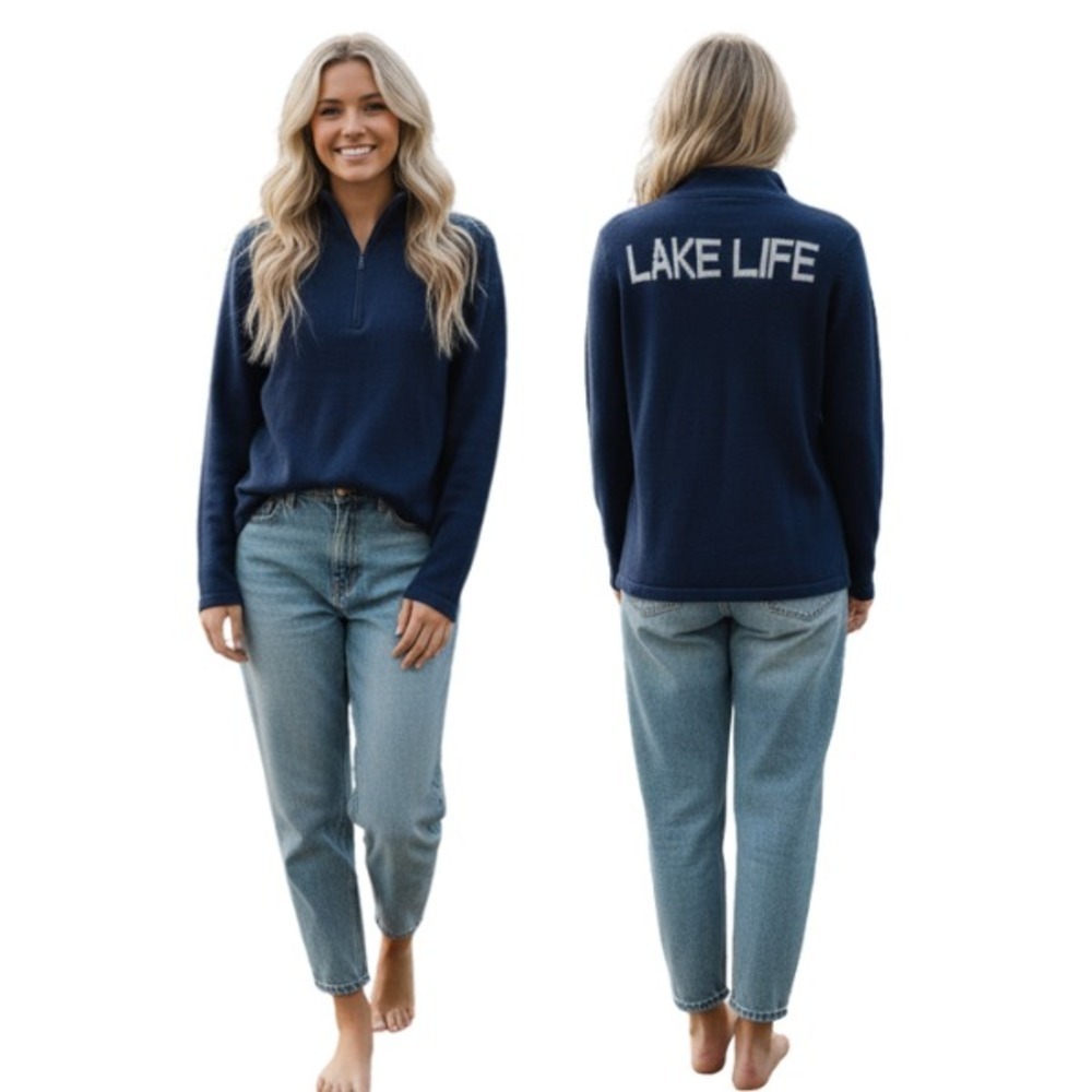 Pink Pineapple 1/4 Zip Sweater Lake Life Cottage Nautical Cabincore Blue Size M